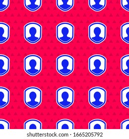 Blue User protection icon isolated seamless pattern on red background. Secure user login, password protected, personal data protection, authentication.  Vector Illustration