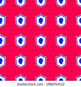 Blue User protection icon isolated seamless pattern on red background. Secure user login, password protected, personal data protection, authentication.  Vector