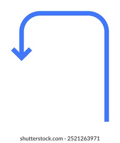 Blue U-shaped arrow pointing downward, symbolizing navigation, direction, and guidance. Ideal for wayfinding, map indications, user interface design, instructional purposes, and transportation signs.