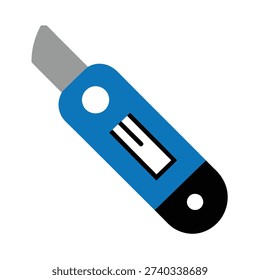 Blue utility knife with gray blade and black handle