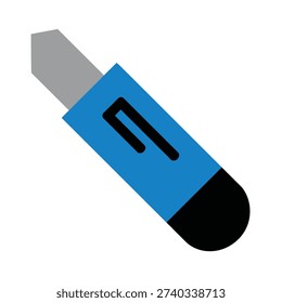 Blue utility knife with grey blade and black handle