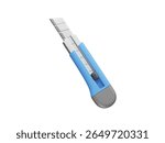 Blue utility knife with retractable blade icon 3d. Cutter knife icon 3d