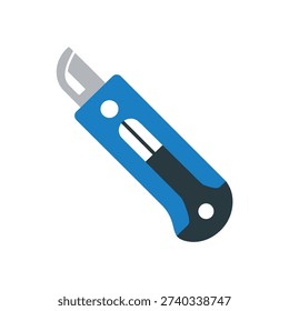 Blue utility knife with silver blade cutter tool