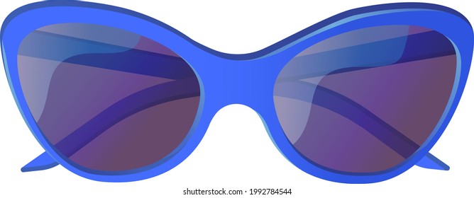 Blue uv cat eye sunglasses. Sun protection concept. Stock vector illustration isolated on white background in flat cartoon style