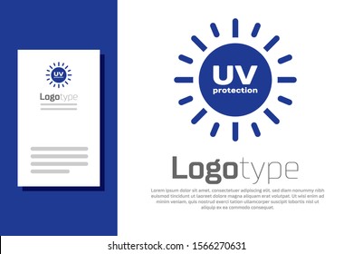 Blue UV Protection Icon Isolated On White Background. Ultra Violet Rays Radiation. SPF Sun Sign. Logo Design Template Element. Vector Illustration