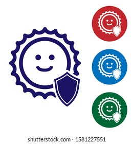 Blue UV protection icon isolated on white background. Sun and shield. Ultra violet rays radiation. SPF sun sign. Set color icons in circle buttons. Vector Illustration
