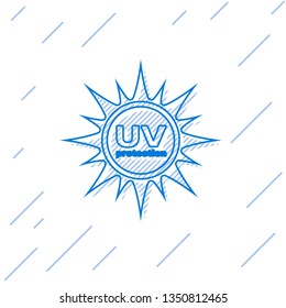 Blue UV protection line icon isolated on white background. Ultra violet rays radiation. SPF sun sign. Vector Illustration