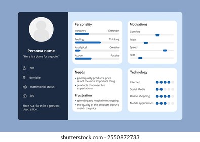 Diseño de Plantilla de persona UX azul.