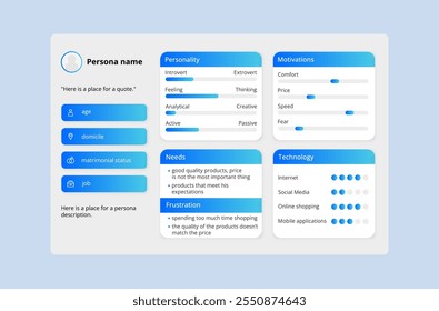 Blue UX persona template design.