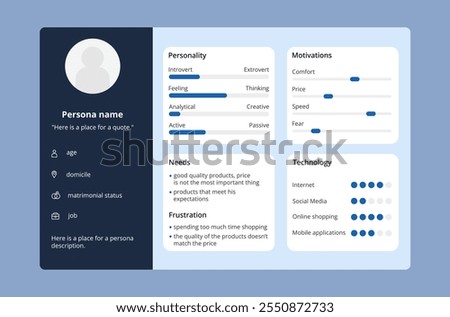 Blue UX persona template design.
