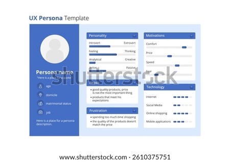 Blue UX persona vector template.