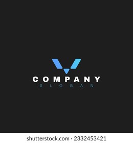 Blue V letter shape Dark background Sleek, elegant, and clean logo design with abstract elements that exudes sophistication and a timeless aesthetic