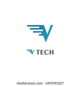 Blue V Letter Technology Logo Template. Vector. Icon