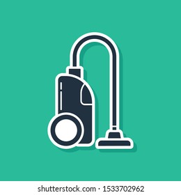 Blue Vacuum cleaner icon isolated on green background.  Vector Illustration