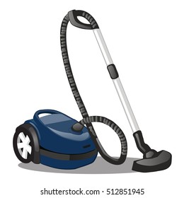 Blue Vacuum Cleaner isolated on white background. Equipment for home care and hygienic purity. Cartoon vector close-up illustration.