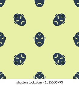 Blue Vampire icon isolated seamless pattern on yellow background. Happy Halloween party.  Vector Illustration