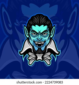 ilustración del logotipo de la mascota sonriente del vampiro azul