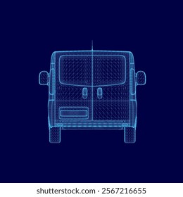 Blue van with a blue background. The van is shown in a 3D format