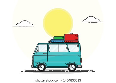 Blue van carrying bag flat design vector, easy to edit