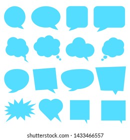 blue various shape cartoon speech bubbles set isolated on white background. vector illustration