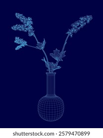 Blue vase with a flower in it. The flower is in the center of the vase and is surrounded by a blue background