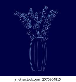 Blue vase with a flower in it. The vase is tall and slender, and the flower is small and delicate. The image has a calm and serene mood, as the flower