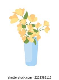 Blue vase with flowers semi flat color vector object. Editable element. Full sized item on white. Decoration for home simple cartoon style illustration for web graphic design and animation