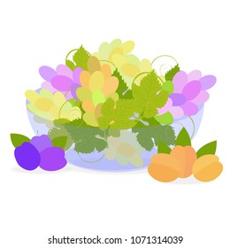 blue vase with fruit, various ripe fruits, elements for cards, banners, prints, decor