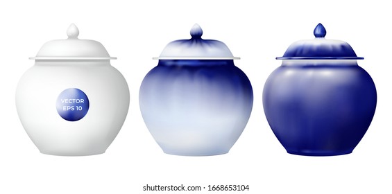 Blue vase isolated on background. 
Porcelain illustration. Decorative ceramic