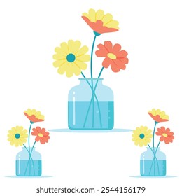 A blue vase with yellow flowers vector illustration, flat vector, flowers illustration 