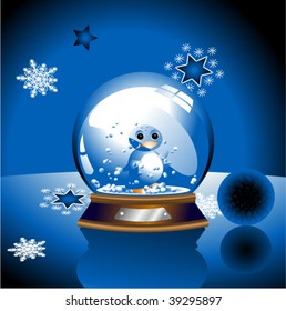blue vectog Christmas globe and nice penguin