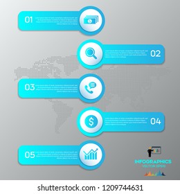 blue vector 5 Steps chart template/graphic or website layout on the grey background.Eps 10 vector file.