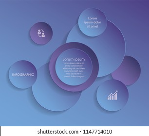 Elementos infográficos de papel 3d abstracto de vector azul. Infografía circular
