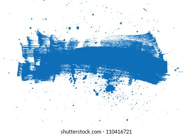 Blue vector abstract brush strokes composition with paint splatter