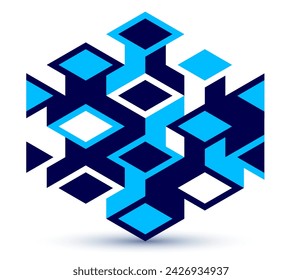 Blue vector abstract geometric background with cubes and different rhythmic shapes, isometric 3D abstraction art displaying city buildings forms look like, op art.