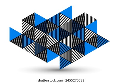 Blue vector abstract geometric background with cubes and different rhythmic shapes, isometric 3D abstraction art displaying city buildings forms look like, op art.