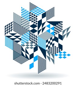 Blue vector abstract geometric background with cubes and different rhythmic shapes, isometric 3D abstraction art displaying city buildings forms look like, op art.