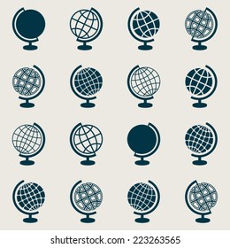 Blue vector abstract globe icons on retro background