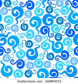 Blue vector abstract swirls seamless pattern background