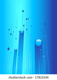 blue vector abstract technology background with dynamic bubbles, lines and dots. Connection concept.