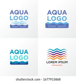 Blue vector aqua logo with water wave for pool, aqua park or other