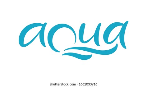 Blue Vector Aqua Text Logo With Water Wave. Eco Concept Fresh Clean Drink Water. For Shop, Web Banner, Poster.