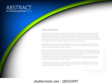 blue vector background abstract green line curve pattern on white background for text and message design