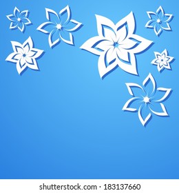 Blue vector background with beautiful white flowers