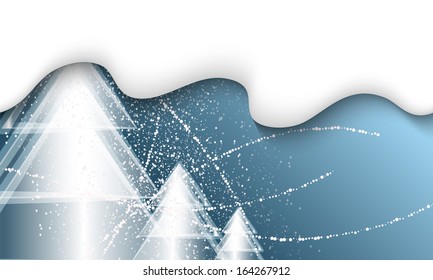 blue vector background with Christmas tree and falling snow