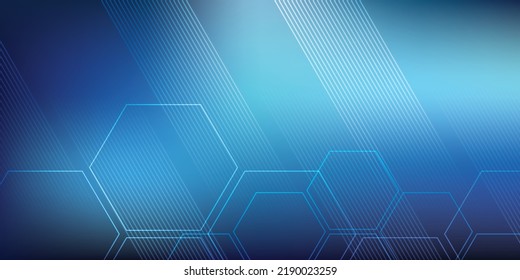 Fondo vectorial azul con formas hexagonales y líneas paralelas. Tecnología, ciencia, comunicación y antecedentes empresariales.
