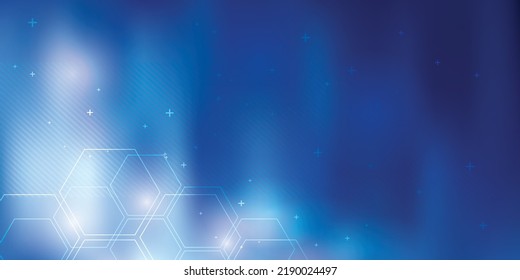 Blue vector background with hexagon shapes and parallel lines. Technology, science, communication and business background.