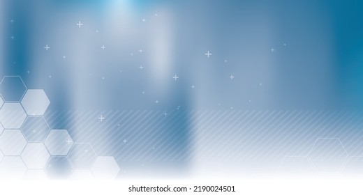 Blue vector background with hexagon shapes and parallel lines. Technology, science, communication and business background.