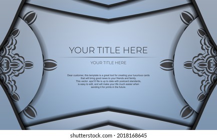 Blue vector background with luxury black ornaments and place for your design. Invitation card design with vintage ornament.