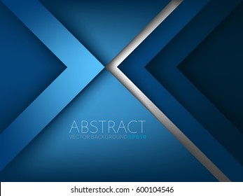Blue vector background overlap triangle layer corner arrow element and silver line with space for text and message design